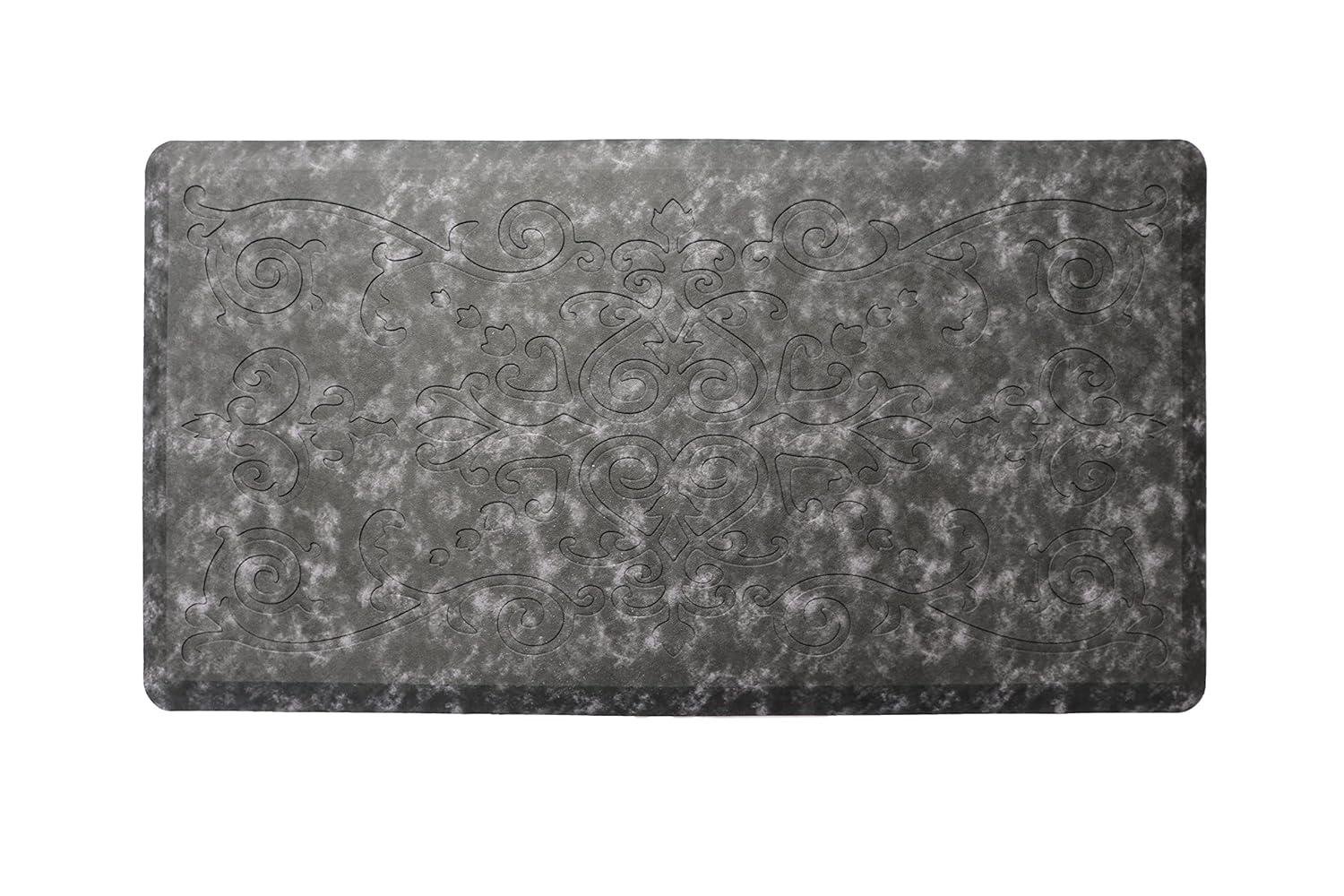 J&V TEXTILES Medallion Embossed Anti-Fatigue Stain-Resistant Cushioned Floor Mats (17" x 28" Charcoal Gray)