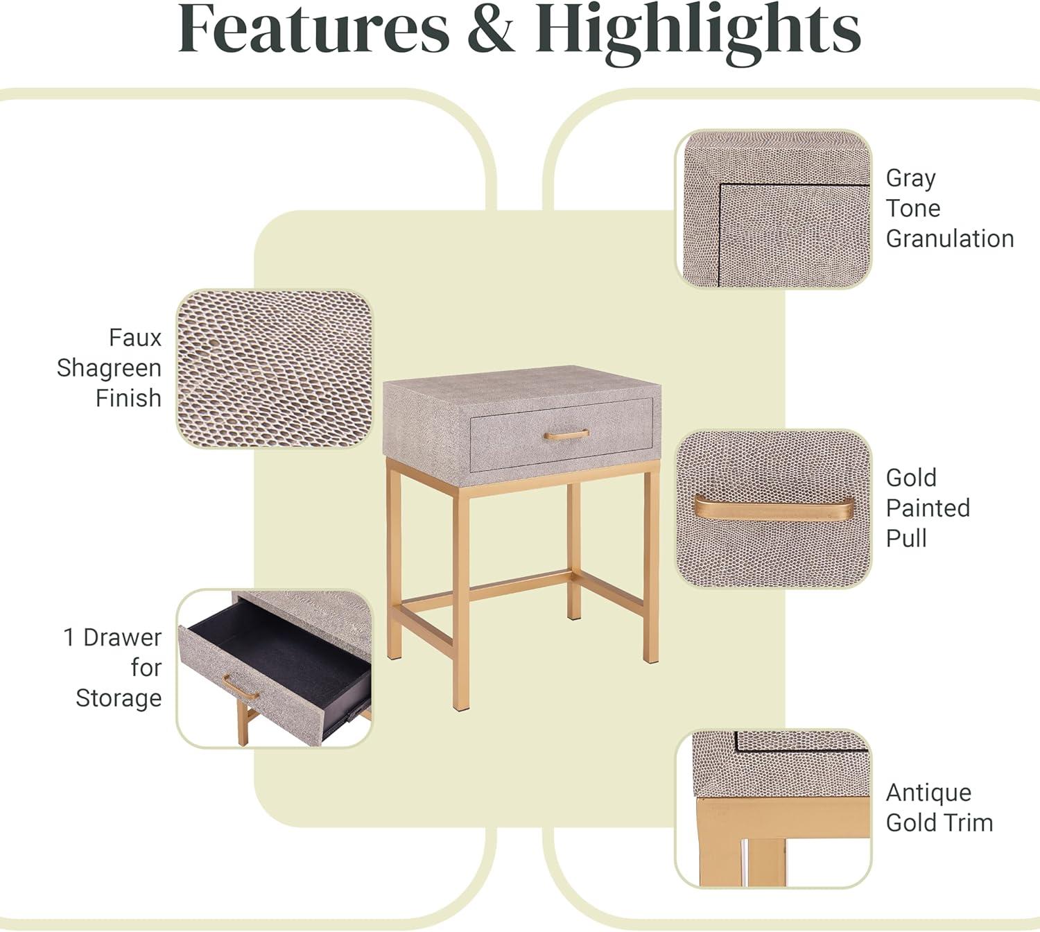 New Pacific Direct Durham 1-drawer Faux Shagreen End Table in Brown/Gray