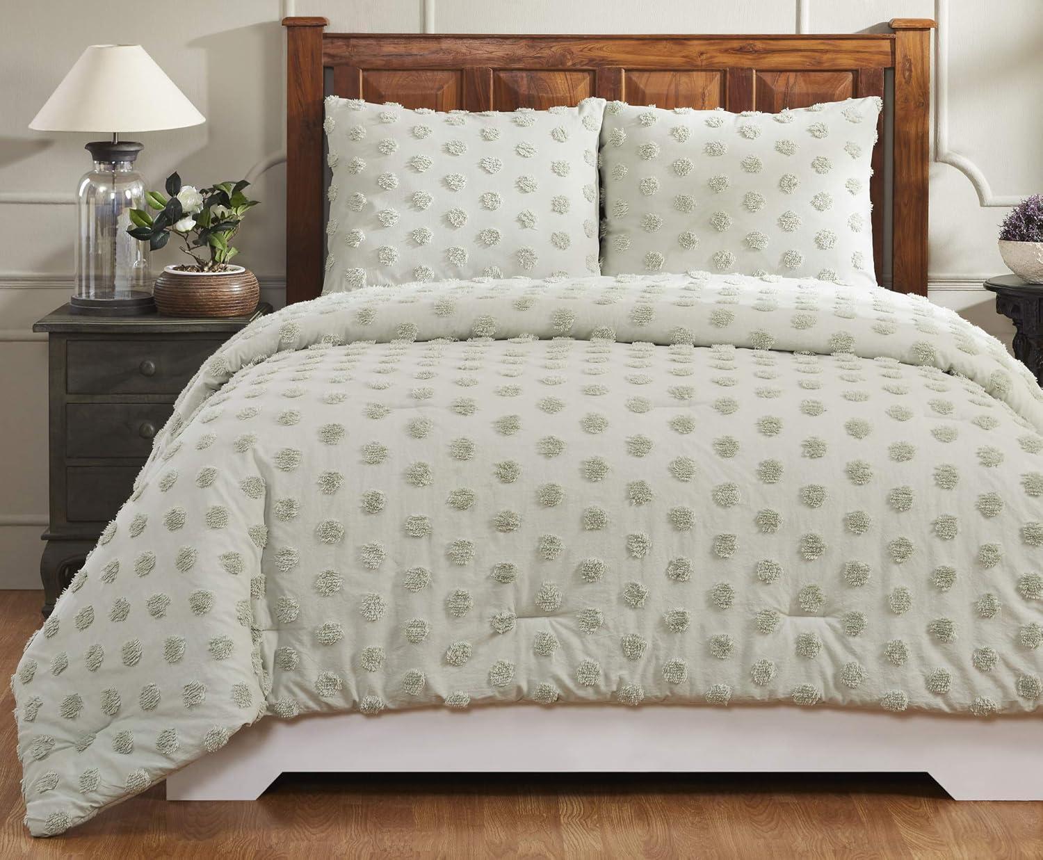 Sage Cotton King Comforter Set with Polka Dot Design