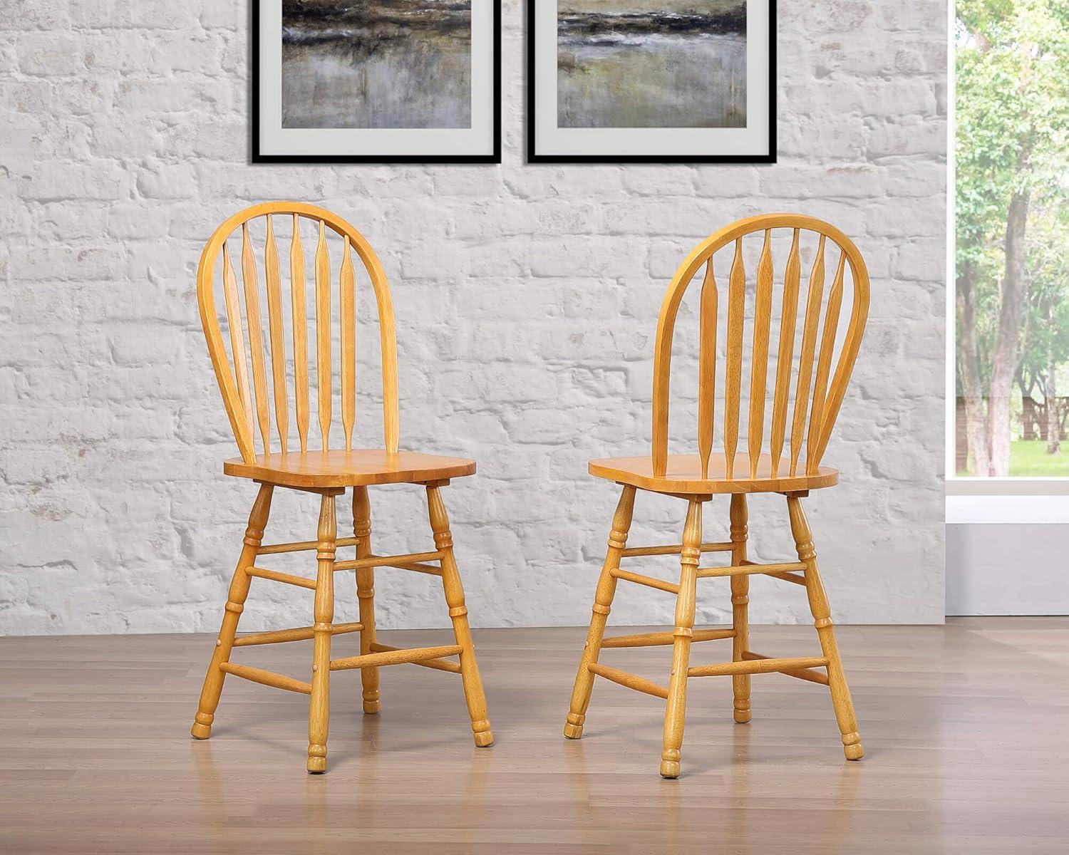 Farmhouse Chic Light Oak Solid Wood Saddle Barstool Set of 2