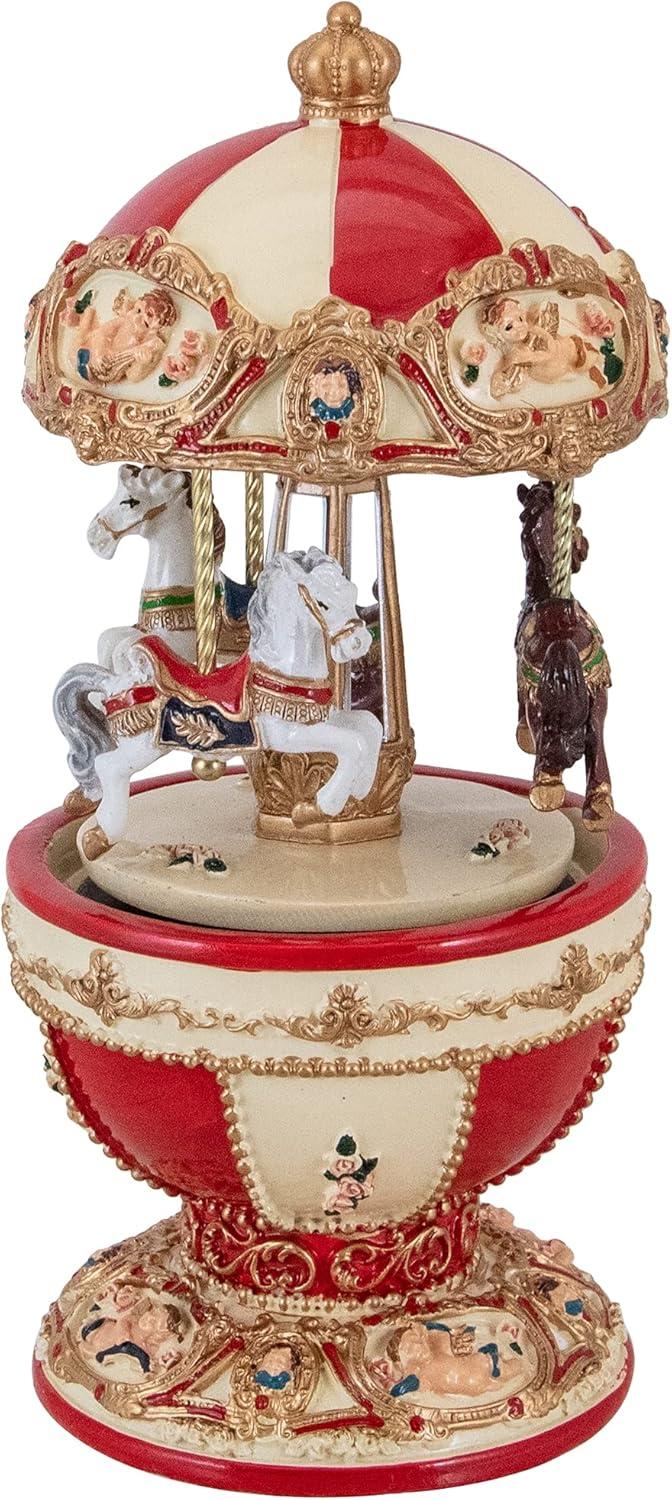 7.25" Animated and Musical Horse and Cupid Carousel Music Box