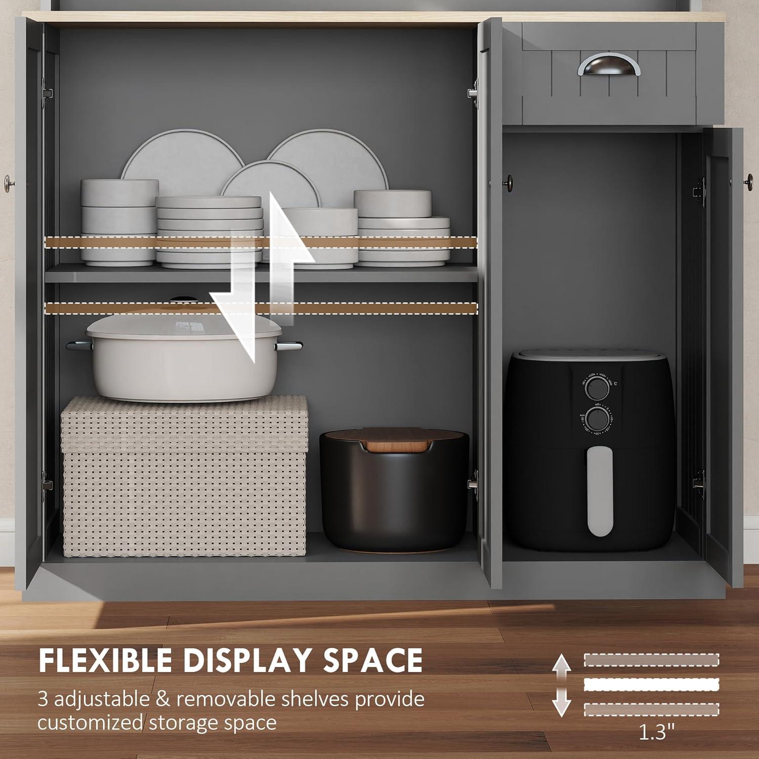 Lark Manor™ 71" Buffet With Hutch, Modern Farmhouse Kitchen Pantry Storage Cabinet With Microwave Oven Countertop, Drawer, And Cupboard, Black