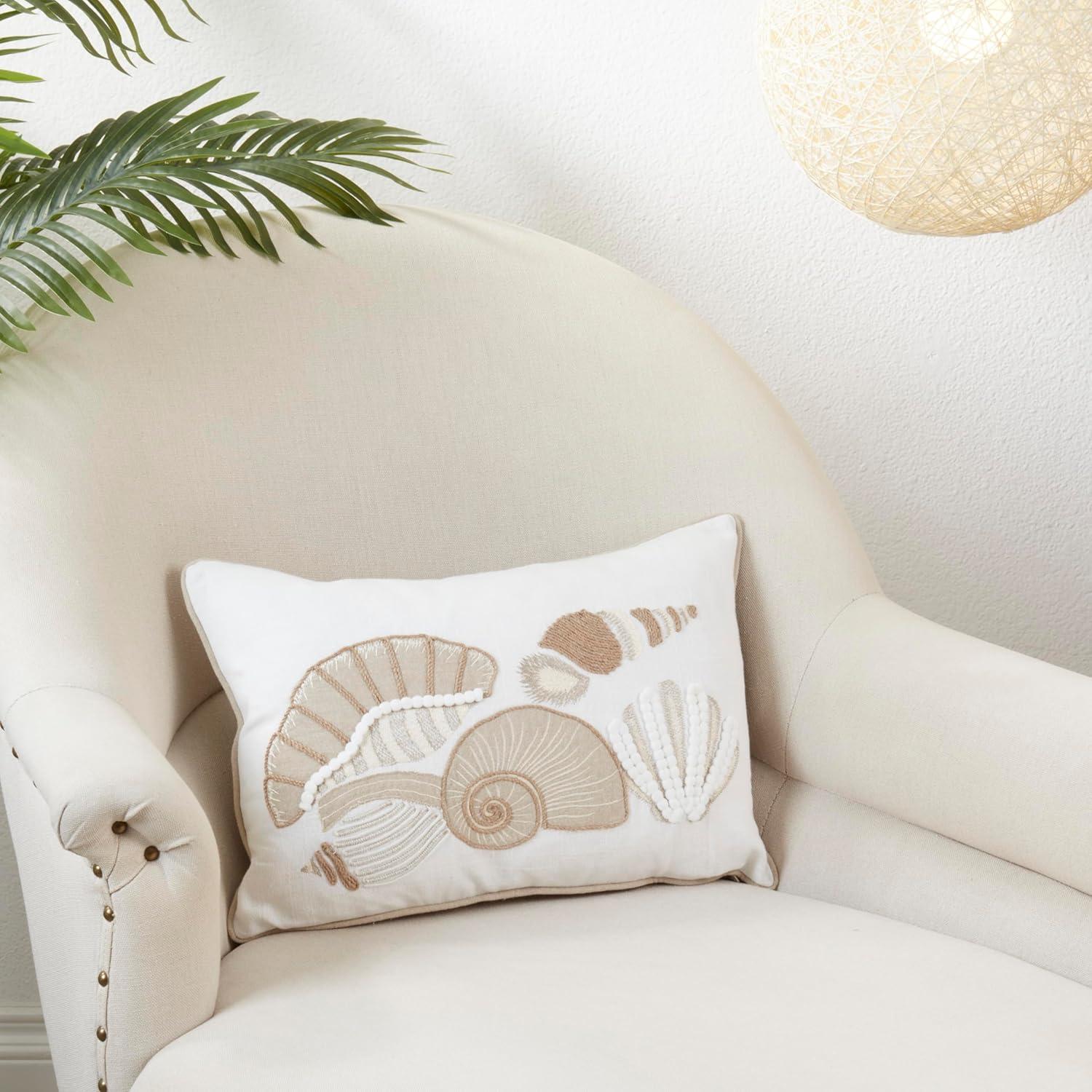 Saro Lifestyle Seashell Serenade Throw Pillow Cover, Off-White, 12"x18"