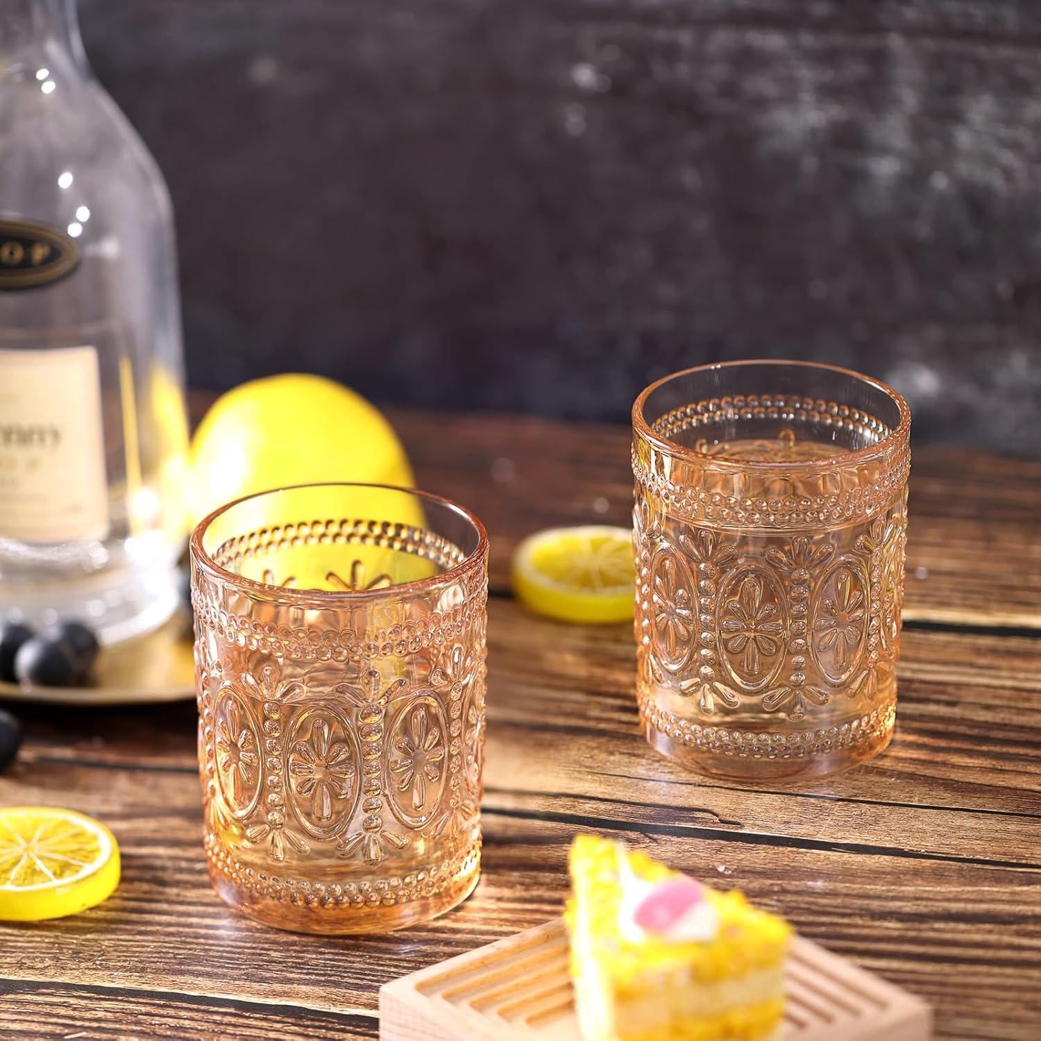 Drinking Highball Beverage Glass Cup, Vintage Drinking Glasses, Colored Glassware Set for Party Wedding Home Office Gift, Set of 4 ,Pink