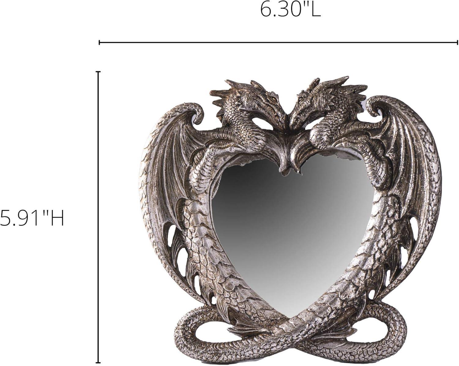 Pacific Trading Gothic Heart Shaped Dragon Mirror, Collectible Medieval Home Accent Décor Resin Piece for Wall or Tabletop Shelf, 6.3 x 5.91 Inches, PTC-14052