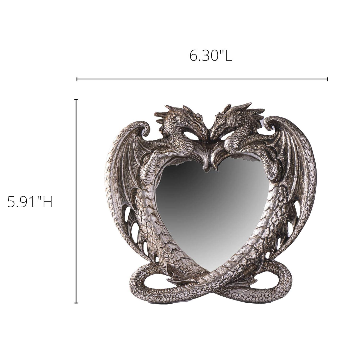 Pacific Trading Gothic Heart Shaped Dragon Mirror, Collectible Medieval Home Accent Décor Resin Piece for Wall or Tabletop Shelf, 6.3 x 5.91 Inches, PTC-14052