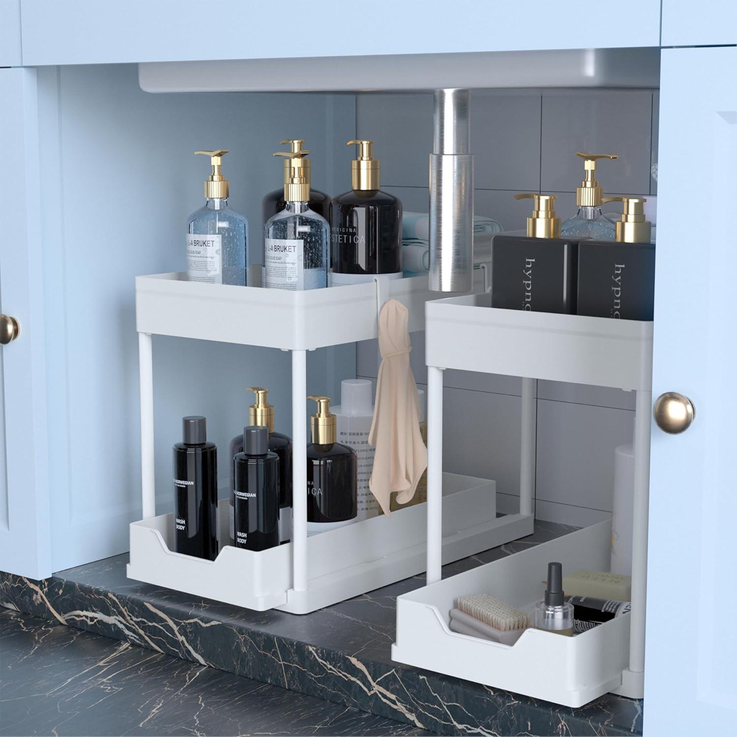 White ABS 2-Tier Sliding Under Sink Organizer Set