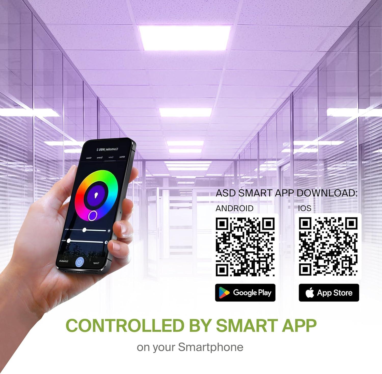 ASD 2 Pack 2x2 Smart RGBW LED Flat Panel Light - 35W UL | 4420LM 3500K 4000K 5000K Selectable Dimmable 2x2 LED Drop Ceiling Light Fixture | RGB Lights WiFi App Controlled Alexa & Google Assistant