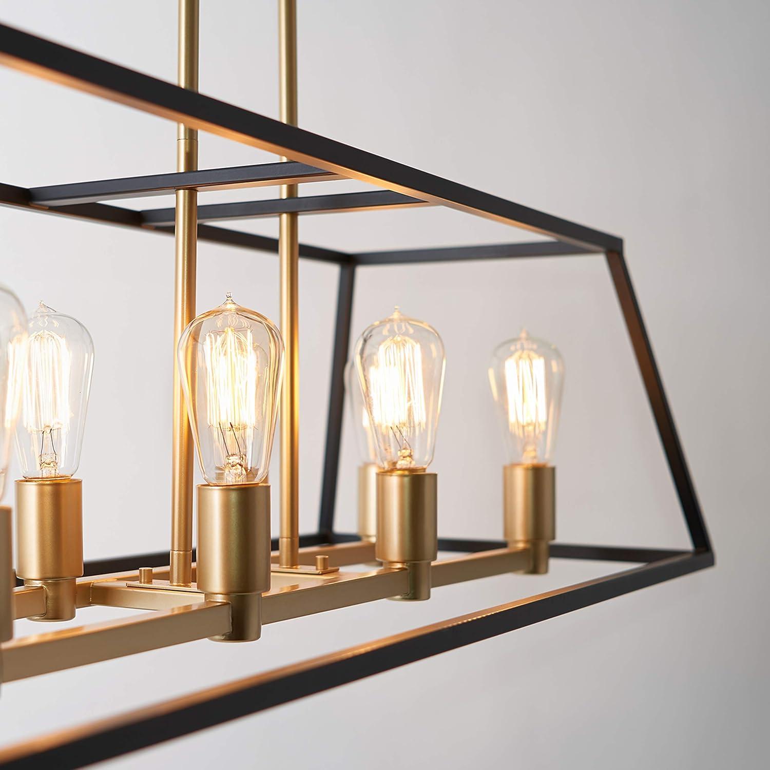 Carter Long 8-Light Black and Gold Geometric Linear Chandelier