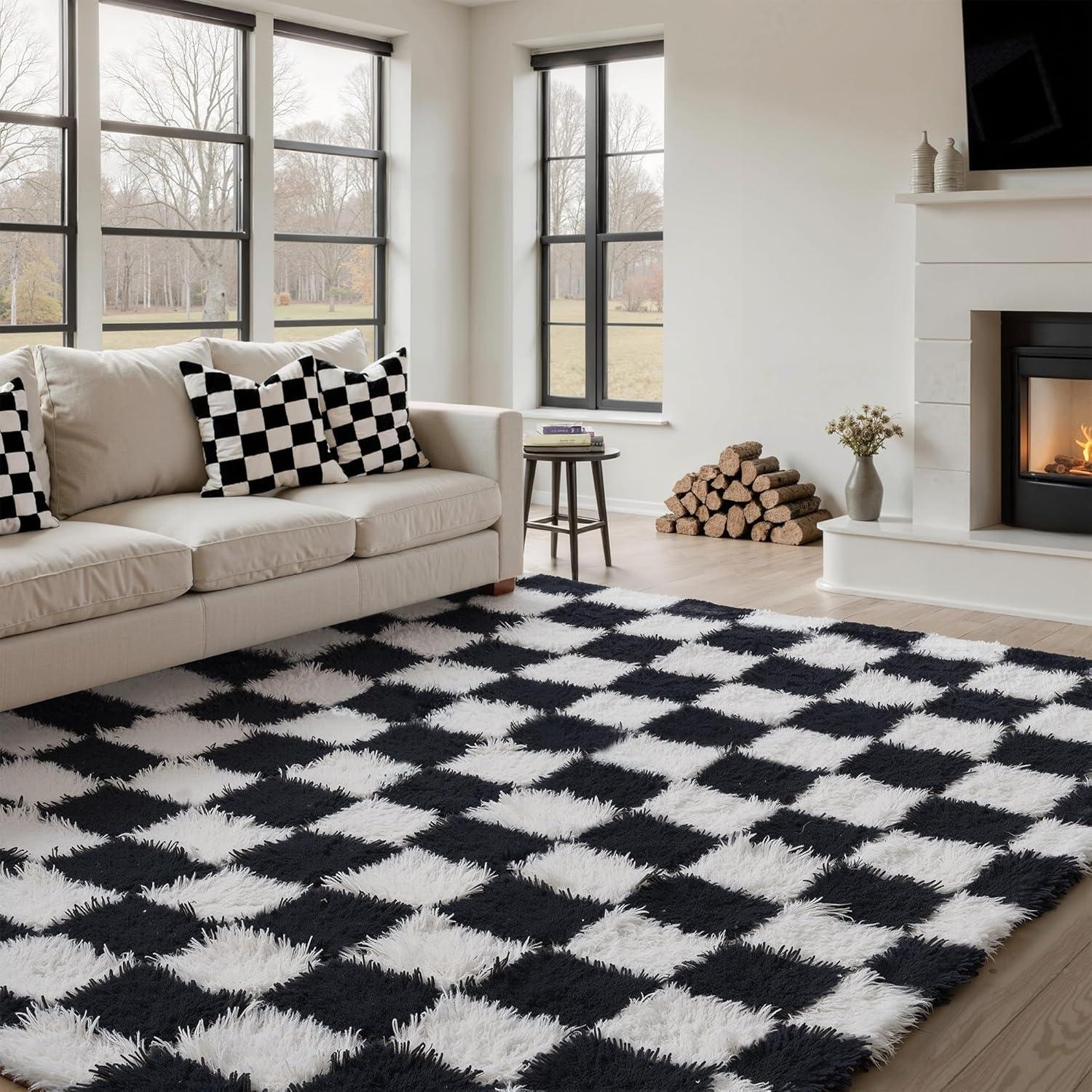 Luxe Weavers Checkered Black and White Geometric 8x10 Area Rug