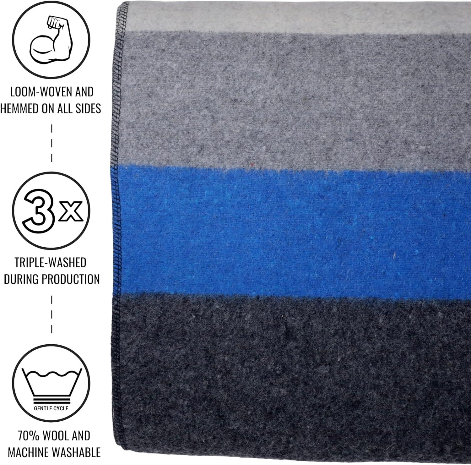 Arcturus Rainier Striped Wool Blanket (64" x 88"), 4.5 lbs