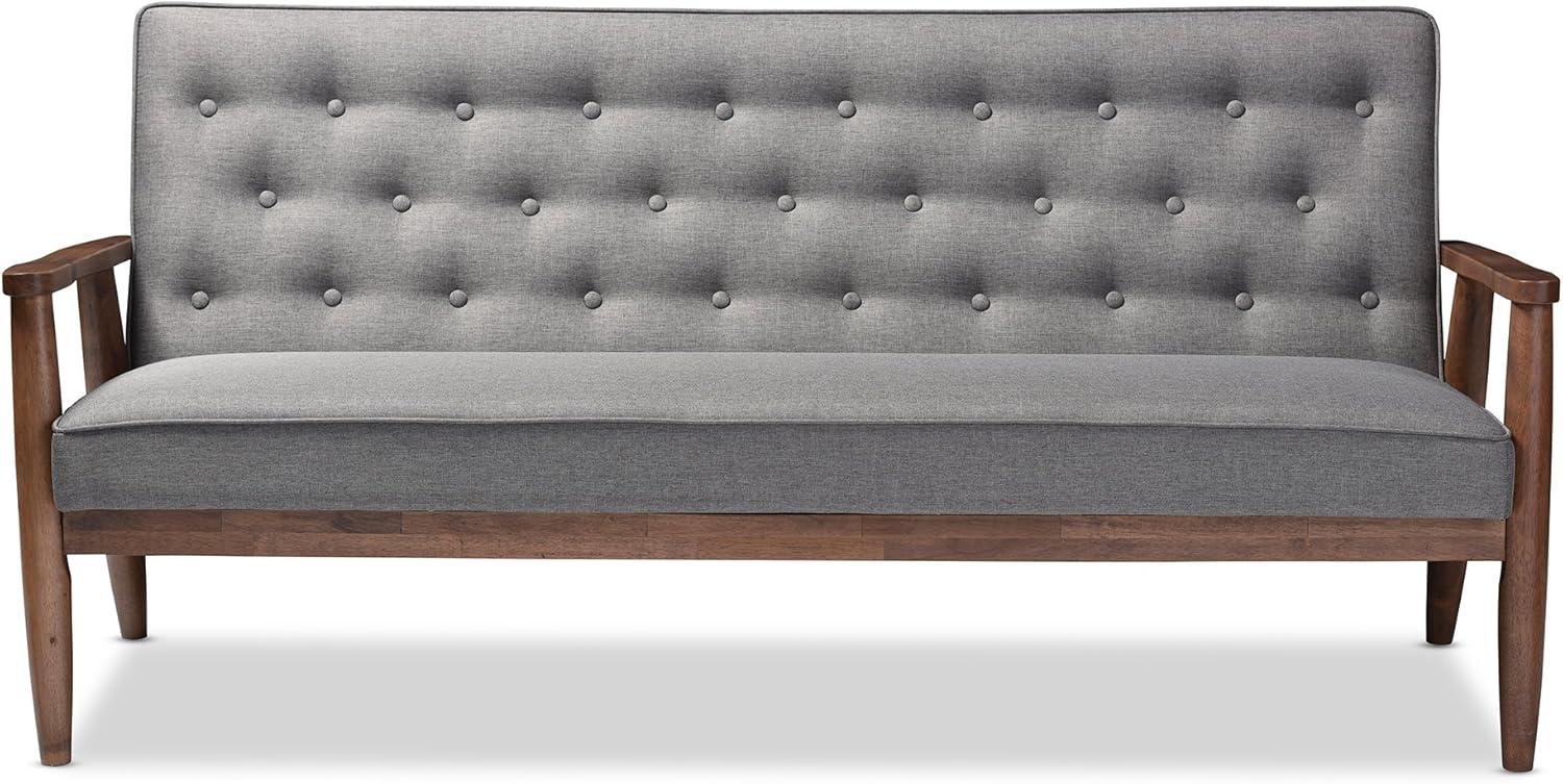 Baxton Studio Sorrento Mid-century Retro Modern Grey Fabric Upholstered Wooden 3-seater Sofa