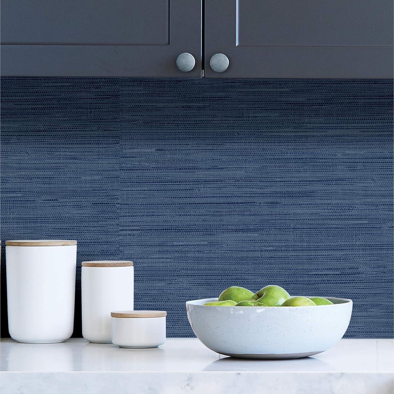 InHome 216-in by 20.8-in Avery Weave Navy Peel And Stick Chinese Wallpaper, 216-in by 20.8-in, 31.2 sq. ft.