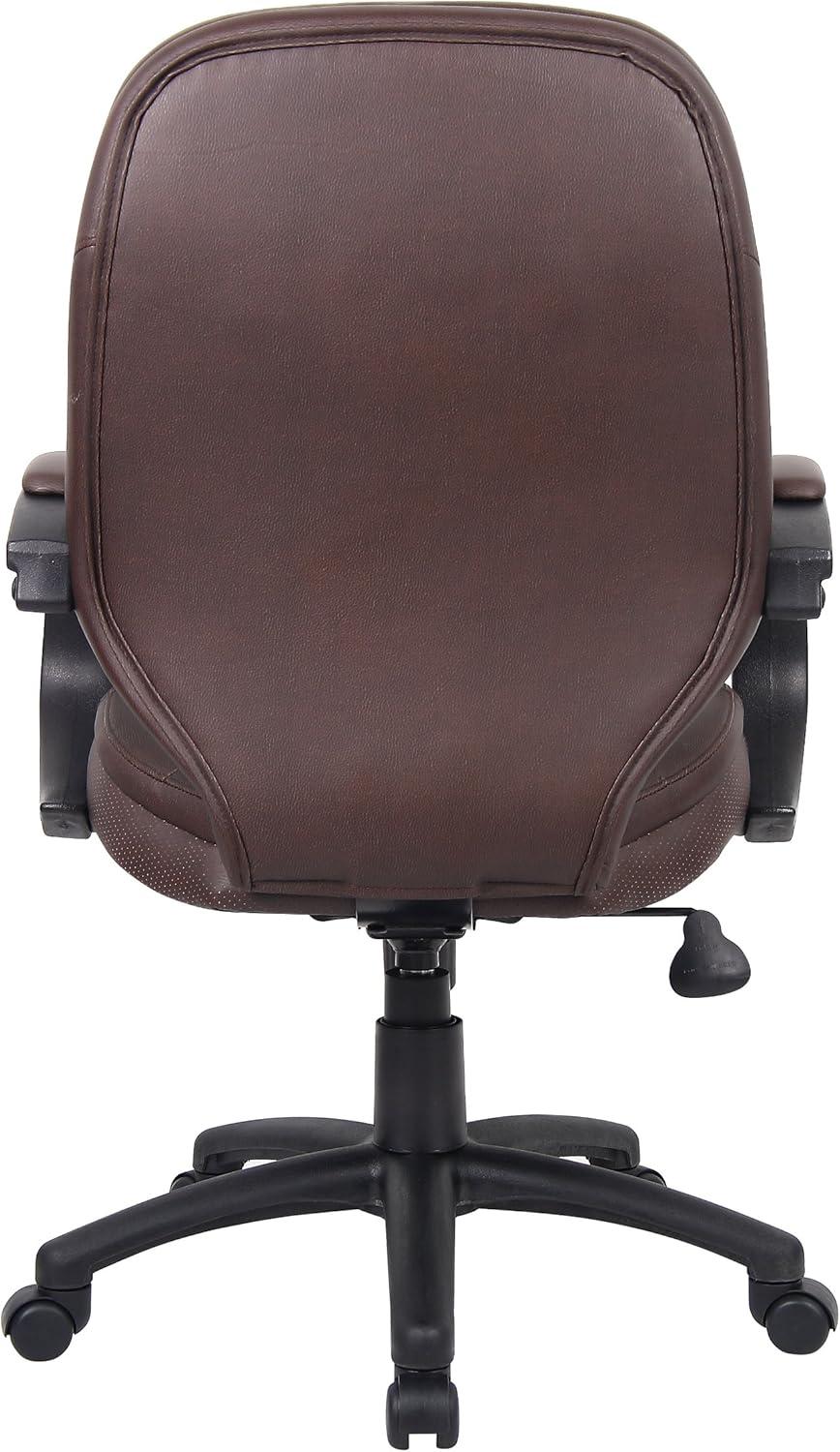 LeatherPlus Executive Chair Brown - Boss Office Products: Pneumatic Lift, Locking Upright, Swivel Base