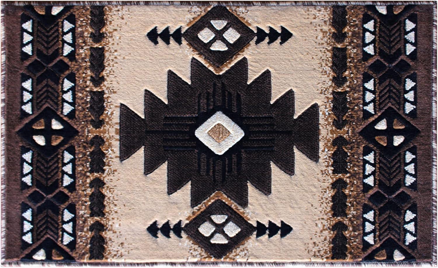 Traditional Southwestern 2' x 3' Brown Oval Area Rug with Geometric Pattern