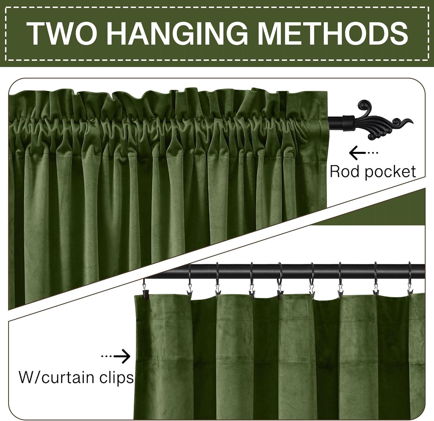 StangH Moss Green Curtains for Living Room, Super Soft Luxury Velvet Room Darkening Drapes 102 inches Long Christmas Holiday Home Decor for Bedroom/Laundry, W52 x L102, 2 Panels