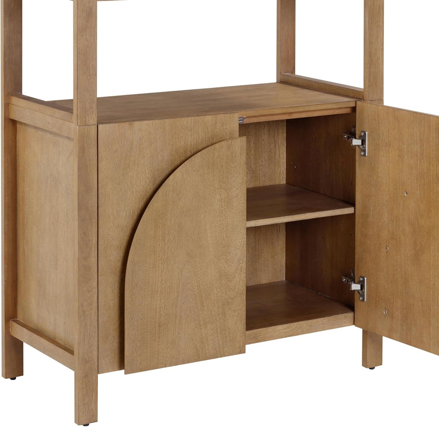3 Tier Arched Bookshelf With Cabinet Base And Solid Wood Frame (2-Piece Set)