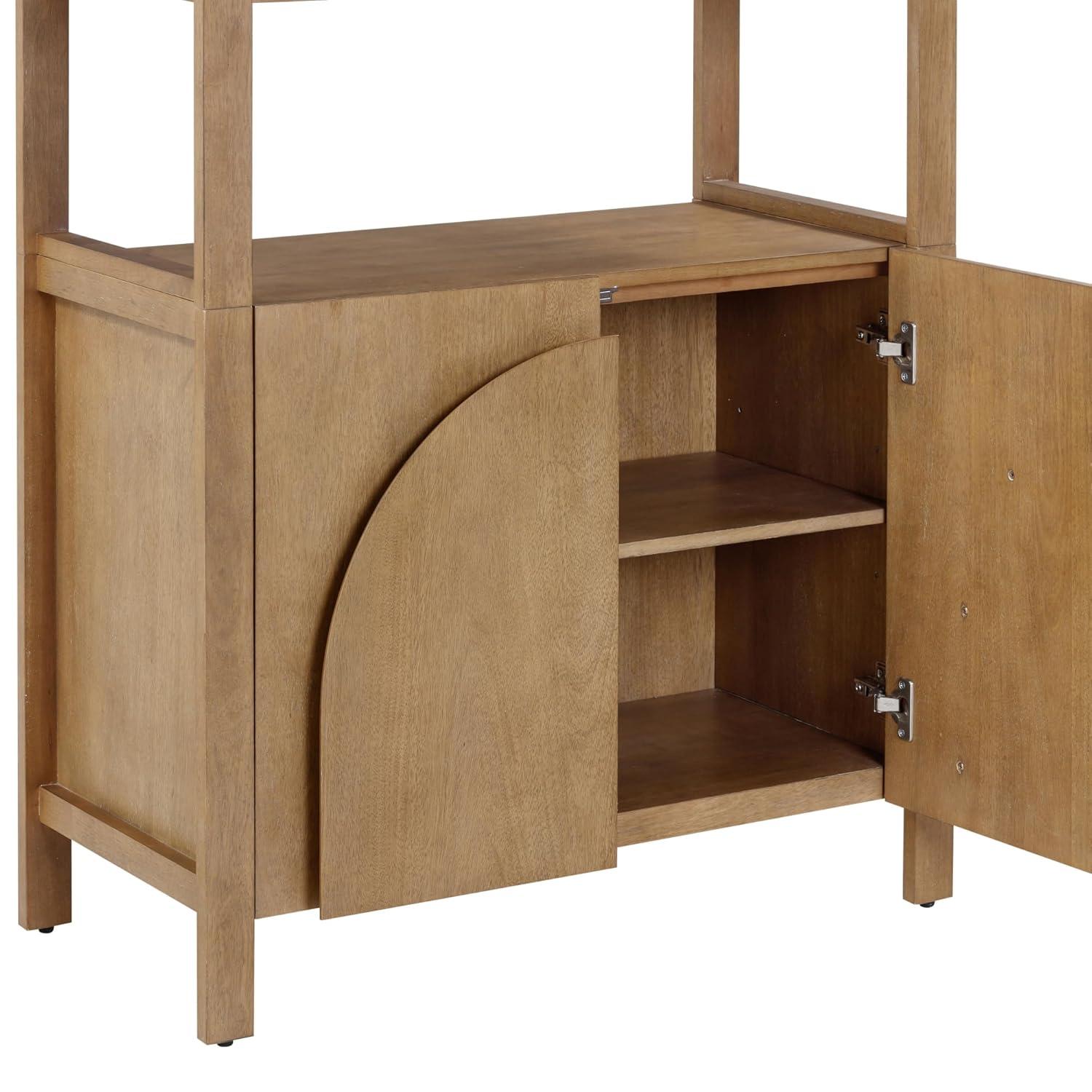 3 Tier Arched Bookshelf With Cabinet Base And Solid Wood Frame (2-Piece Set)