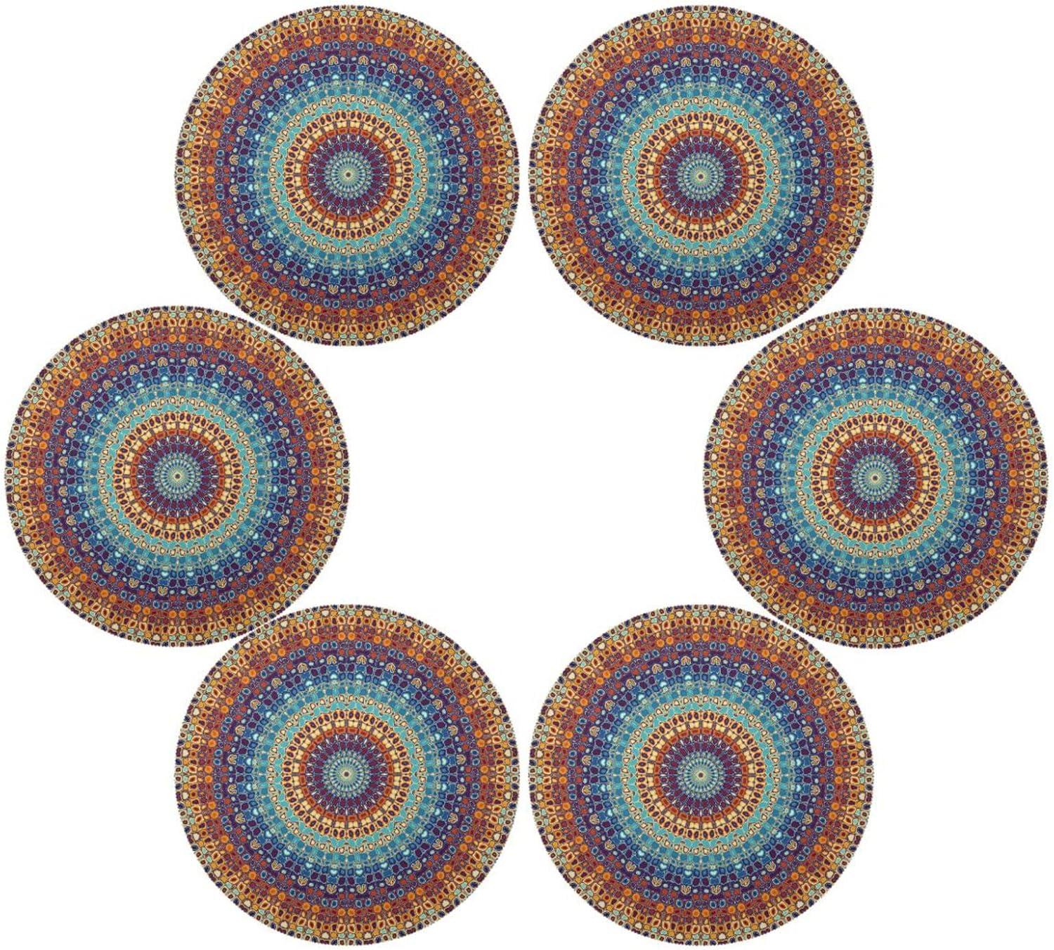 GZHJMY Mandala Round Placemats Set of 4,Non-Slip Heat Resistant Washable Table Mats for Kitchen Dining Table Decoration,15.4 Inch