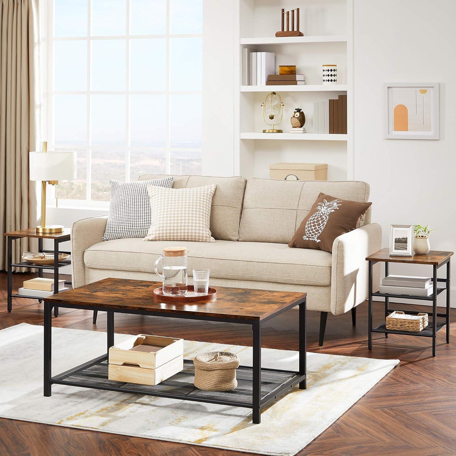 Vasagle Nightstand Set of 2 Side Table End Table for Living Room Stable Metal Frame, Rustic Brown and Black