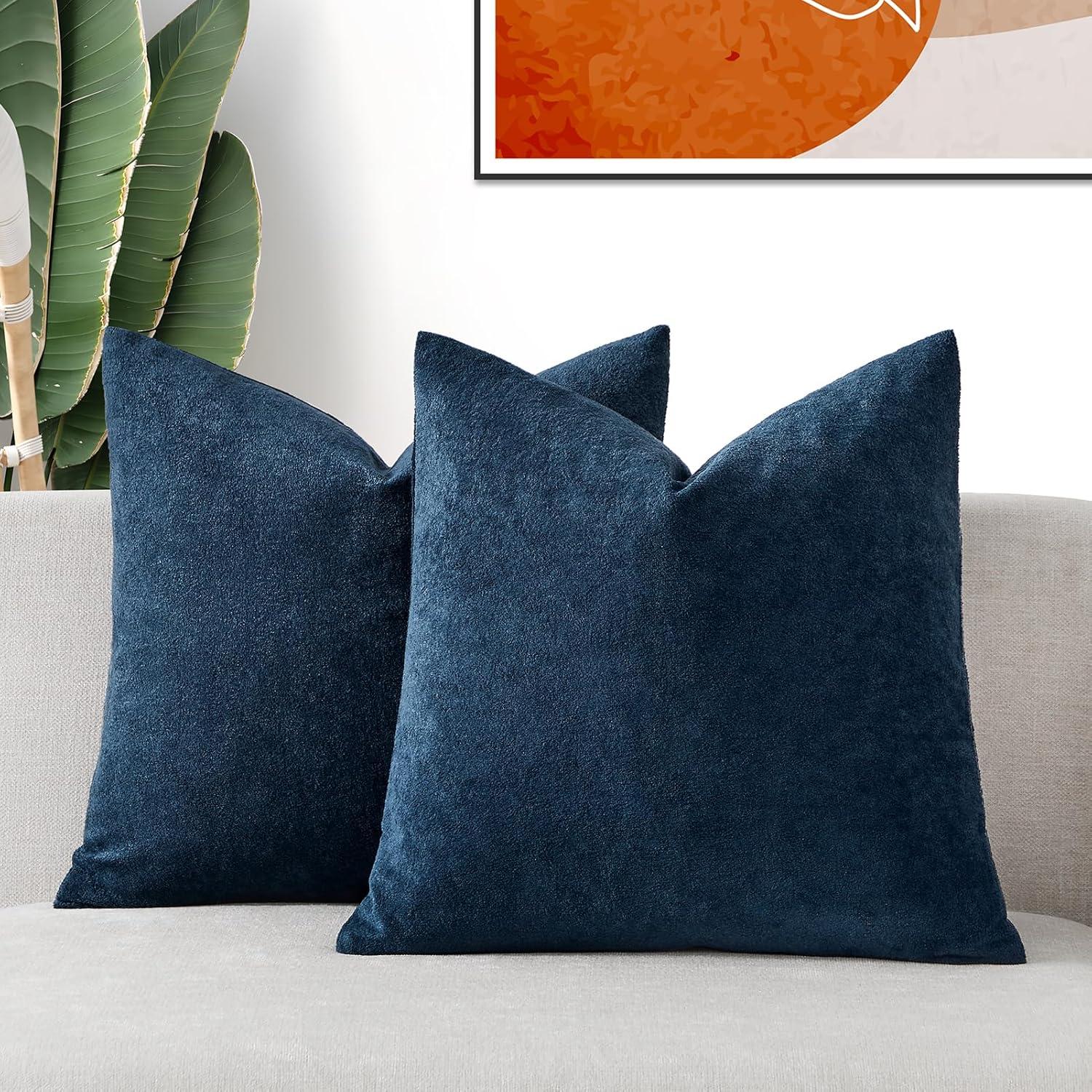 PAVILIA Navy Blue Throw Pillow Covers 20x20 Set of 2, Decorative Pillow Cases for Bed Sofa Couch, Boho Aesthetic Accent Decor Cushion for Bedroom Living Room, Velvet Square Euro Sham Covers, Dark Blue