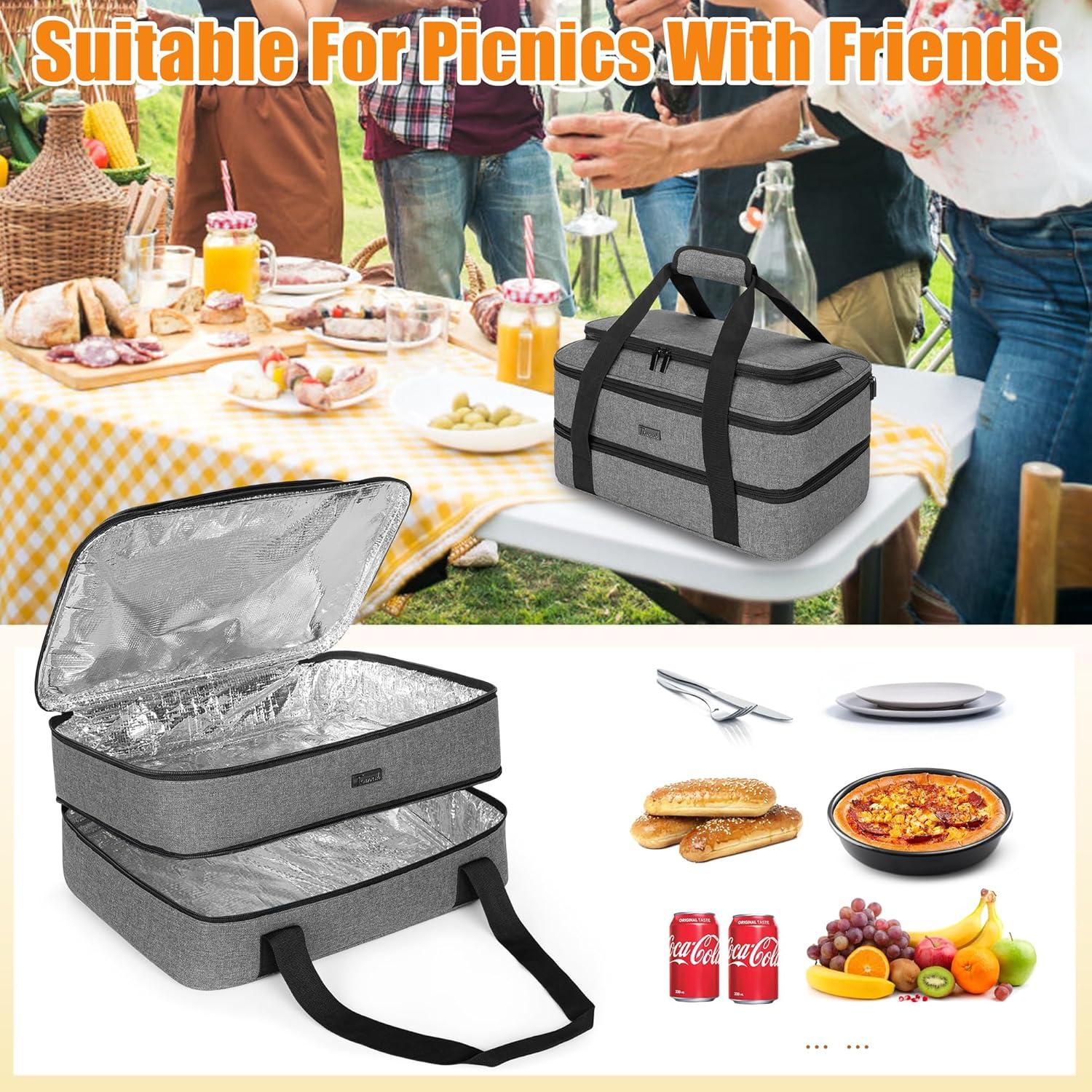 Gray Double Decker Insulated Food Carrier Bag