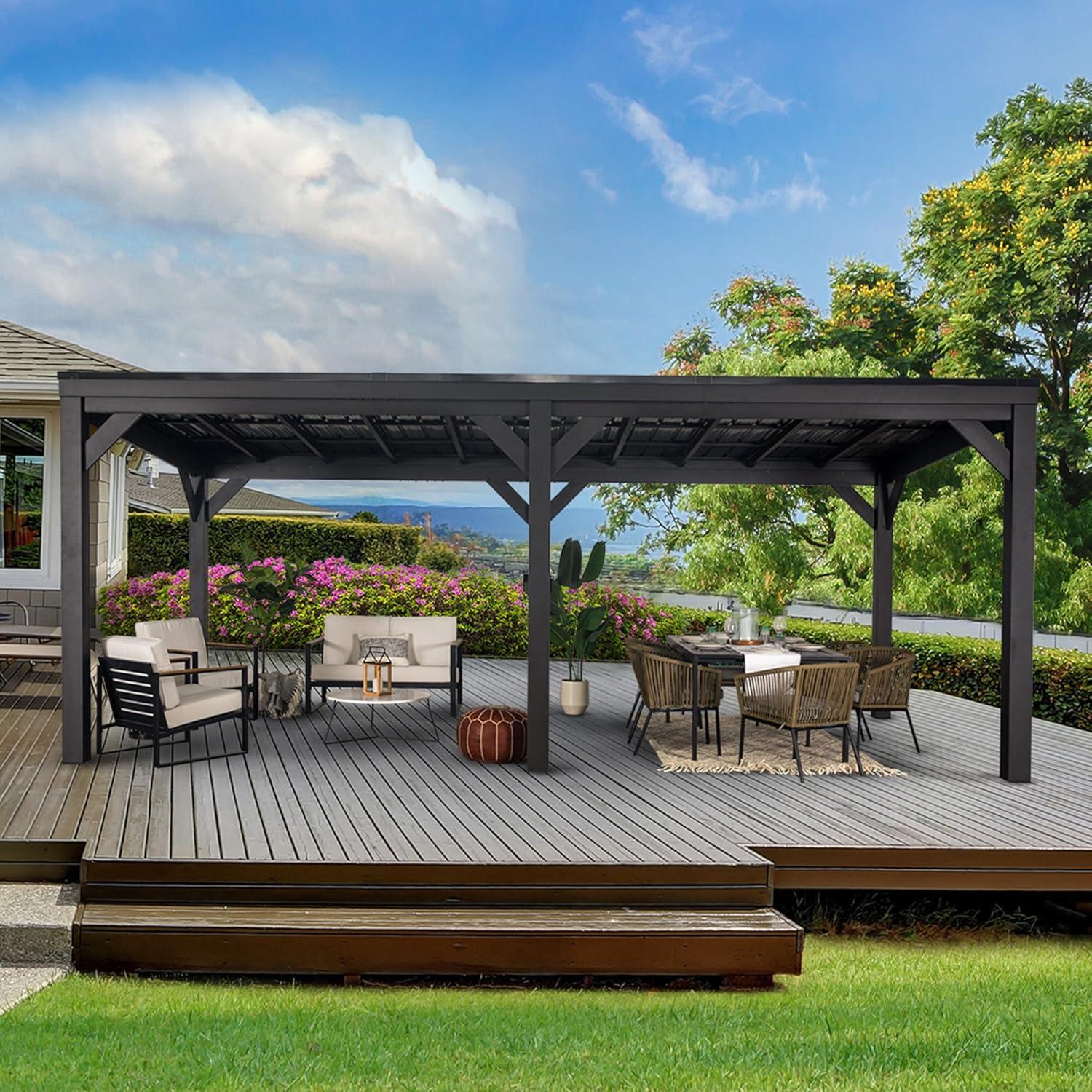 Stonebridge Black Galvanized Steel Outdoor Gazebo with Hardtop Roof