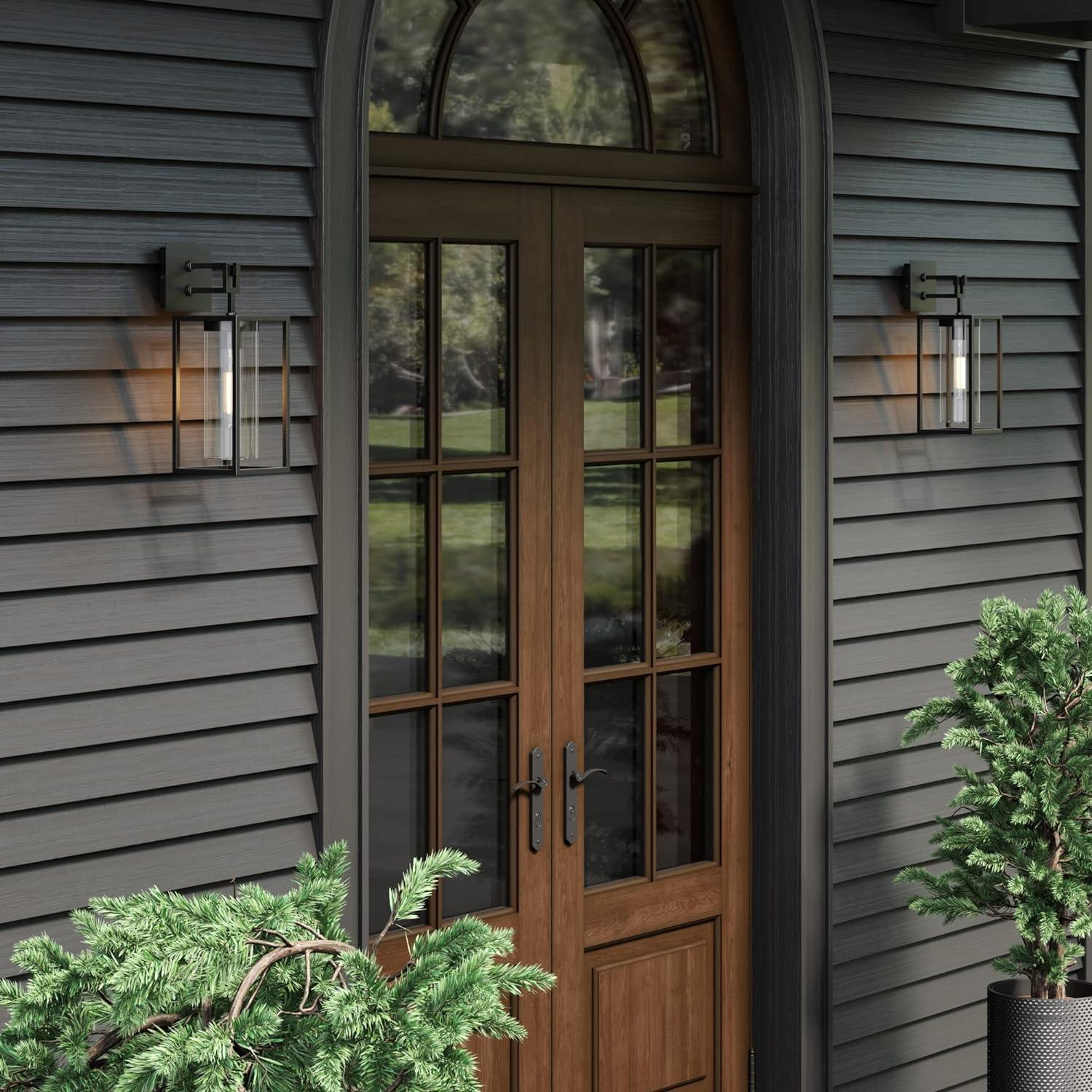 Sedona Classic Black Iron Outdoor Wall Sconce with Glass Shade