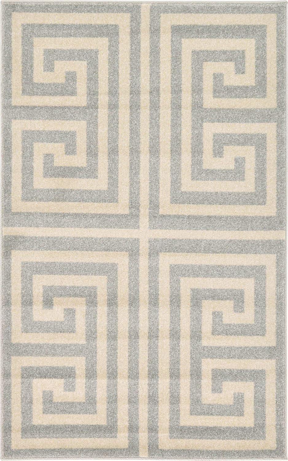 Gray and Beige Geometric Polypropylene Area Rug, 3'3" x 5'3"