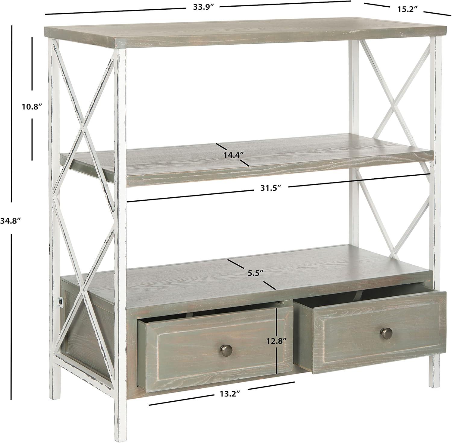 Transitional Ash Grey and White Smoke Metal-Wood Console with Dual Storage