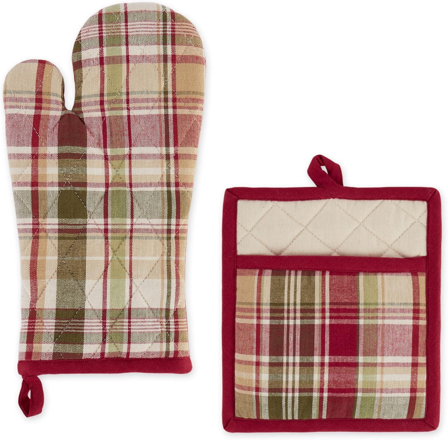 Design Imports Plaid Linen Set (Set of 2)