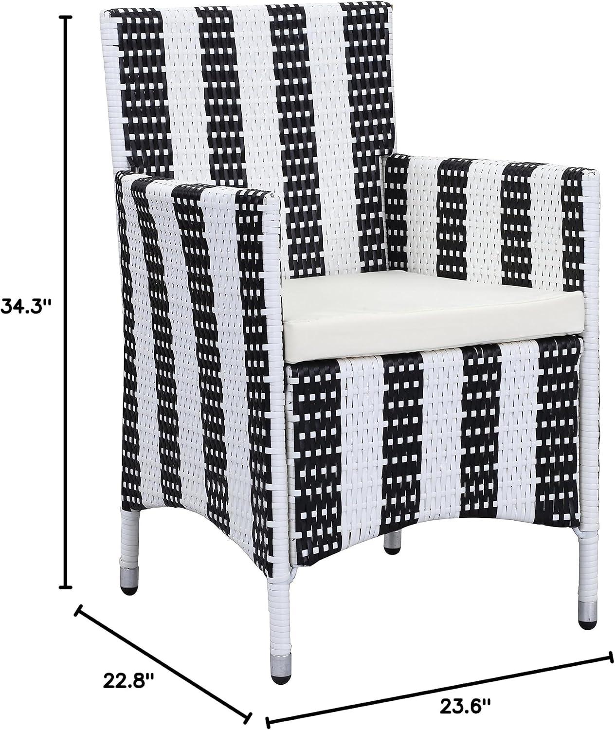 Black and White PE Rattan Arm Chairs with Cushions, Set of 2