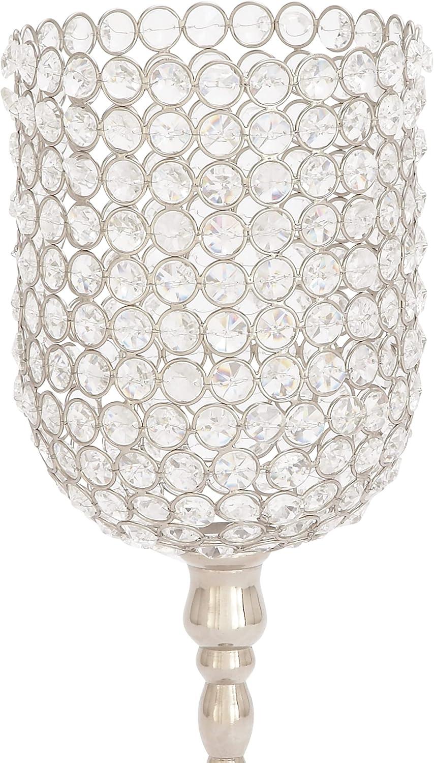 19" x 6" Glam Inverted Bell Shaped Aluminum Iron and Crystal Candle Holder - Olivia & May: Luxury Tabletop Votive Stand