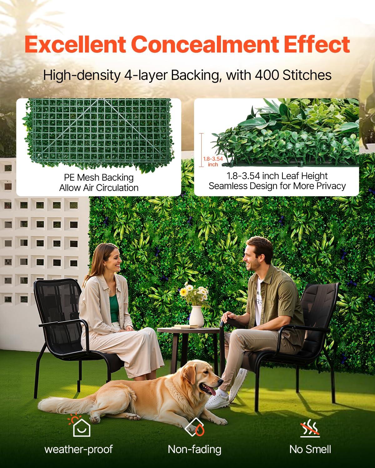 VEVOR Artificial Grass Wall Panels, 12 PCS 20 x 20 inch, 3D Combination Greenery Boxwood Panel for Indoor Outdoor Green Decor & Ivy Fence Covering, Privacy Backdrop Wall Hedge Screen for Garden