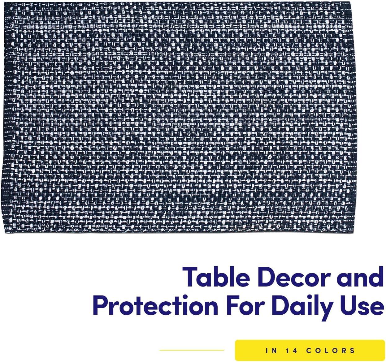 Sweet Home Collection Trends Two Tone 100% Cotton Woven Placemat (6 Pack), 13"x19", Navy