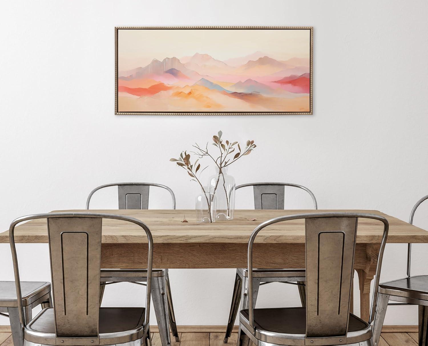 Soft Pastel Mountain Abstract Framed Canvas Wall Art