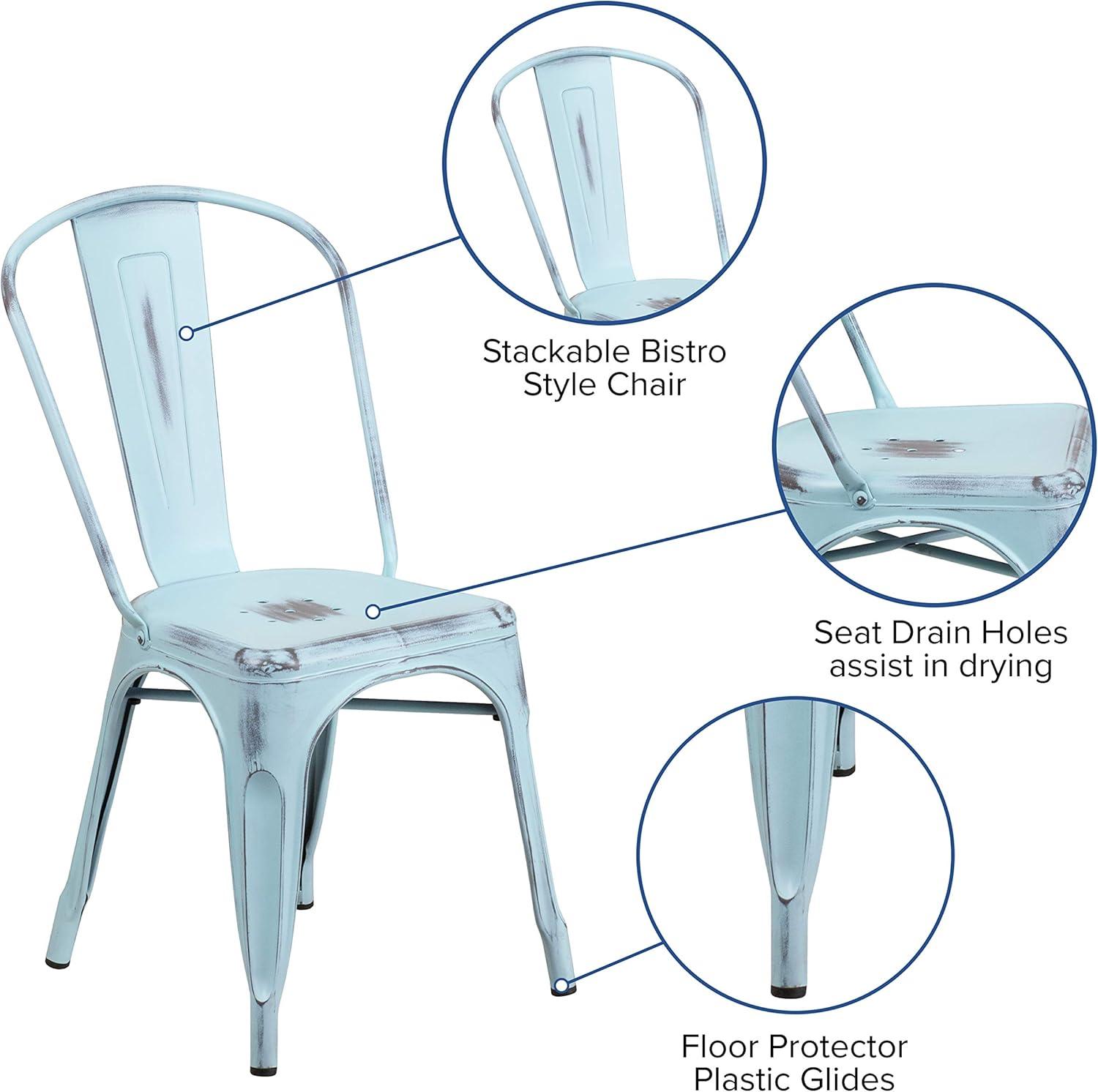 Distressed Green-Blue Metal Stackable Side Chair