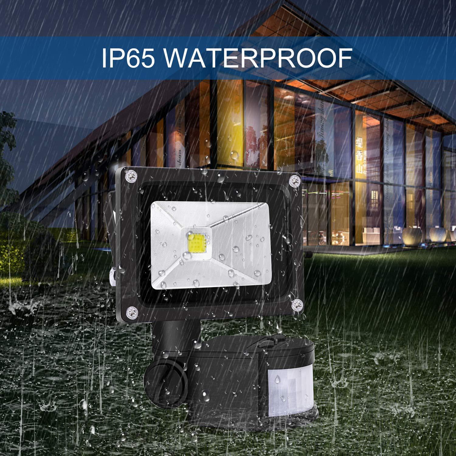 Motion Sensor Flood Lights Outdoor - 10W Induction LED Lamp IP65 Waterproof Spotlight 6500K LED Sensor High Energy Efficiency Durable Materials Daylight White -