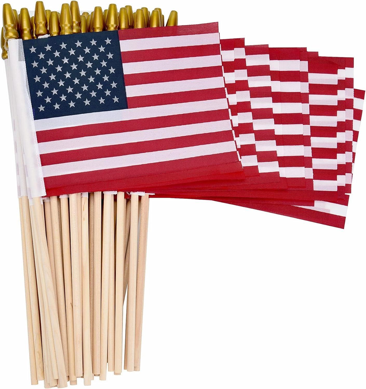 12 Pack Small American Flags Small US Flags/Mini American Flag on Stick 8x12 Inch US American Hand Held Stick Flags with Kid-Safe Spear Top, Polyester Full Color Tear-Resistant Flag