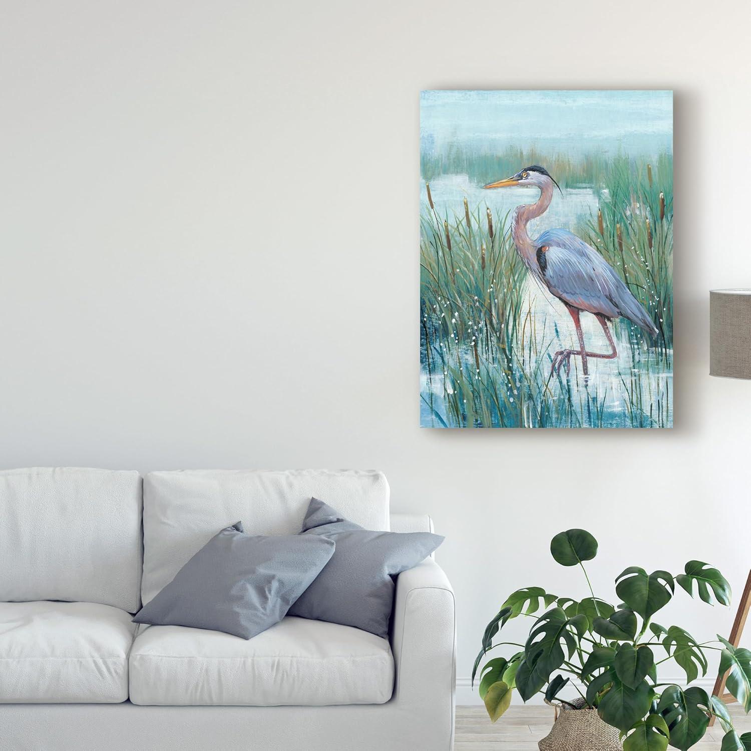 Large Blue Heron Canvas Art with Wooden Frame