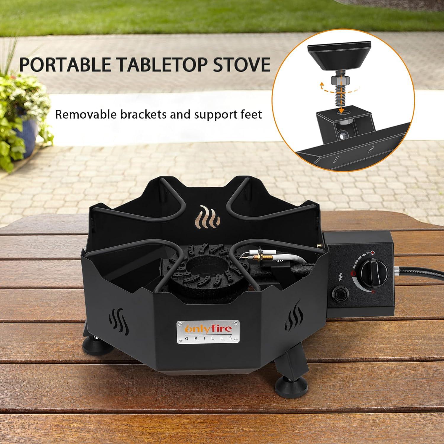 Black Portable Propane Single Burner Grill with Adjustable Legs