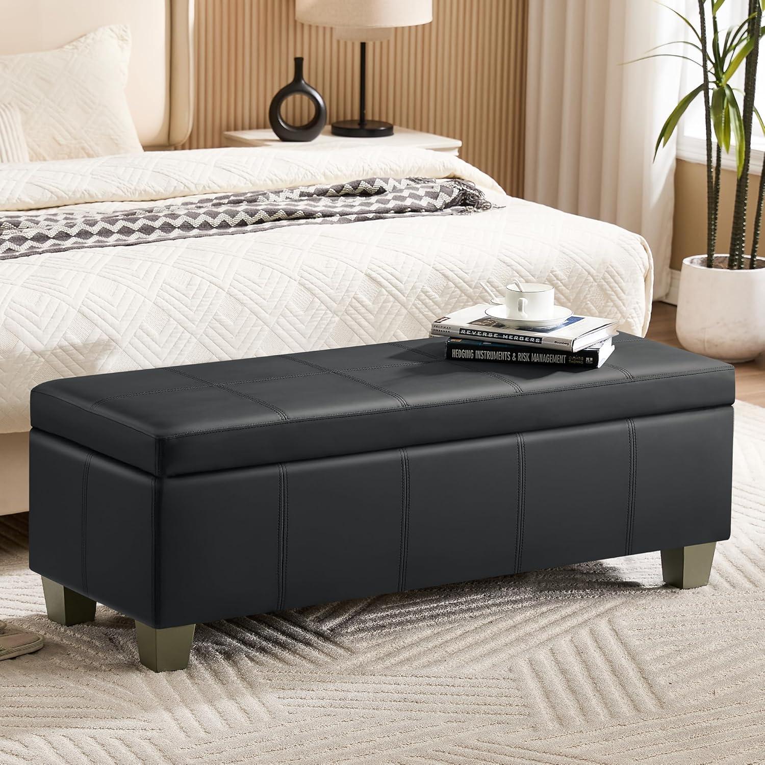 Ebern Designs Faux Leather Upholstered Storage Bench