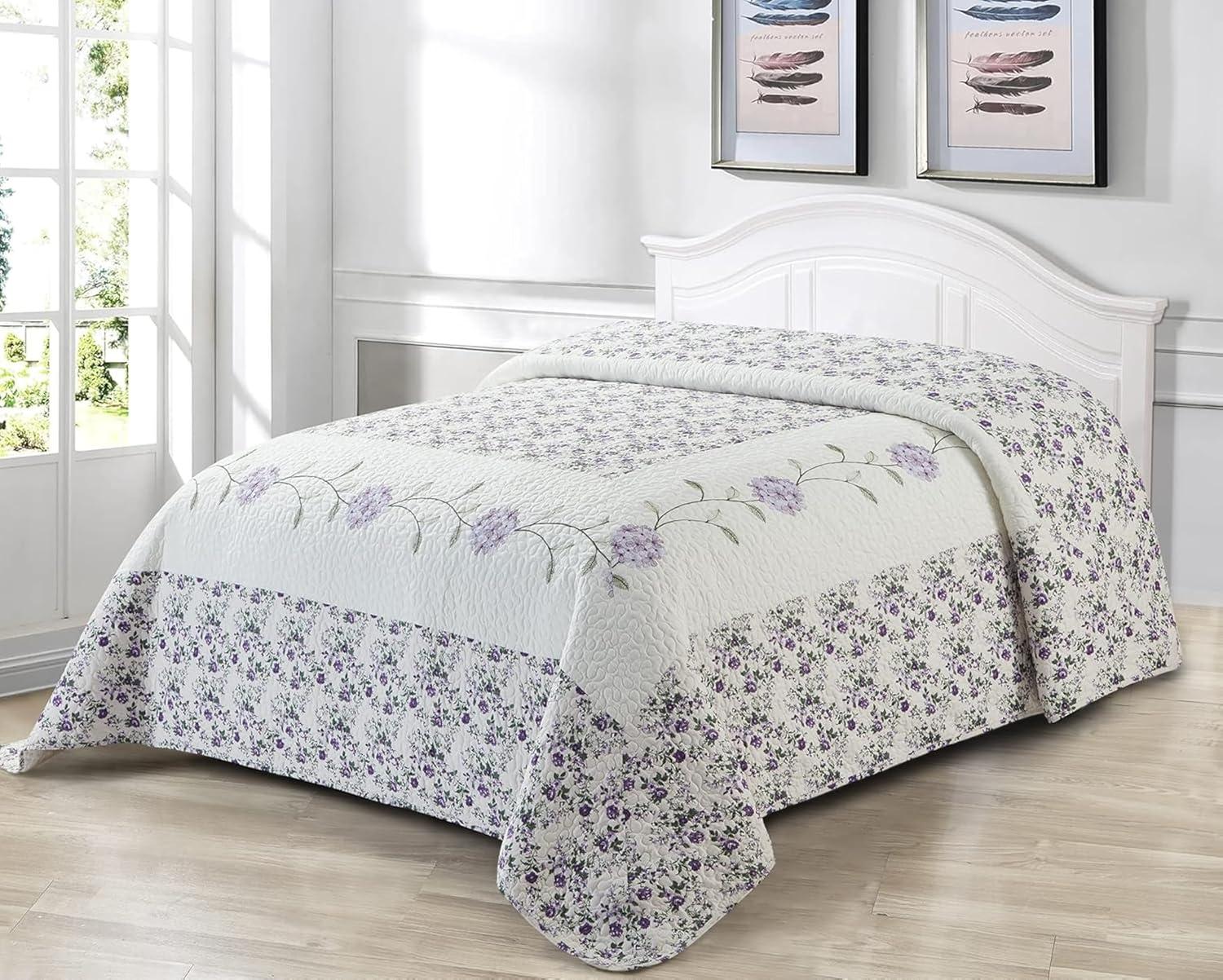 Beatrice Home Fashions Nature and Floral Lavender Polyester Bedspread, Twin