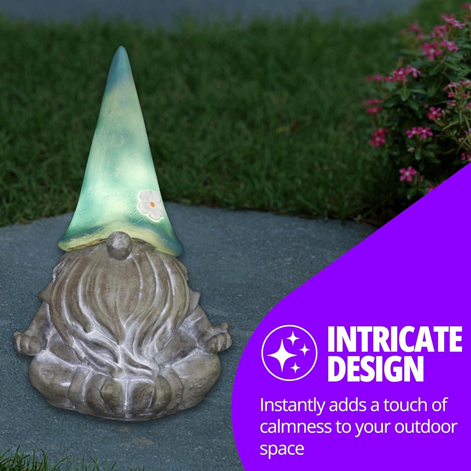 Teal Solar Powered Meditating Gnome Garden Statue