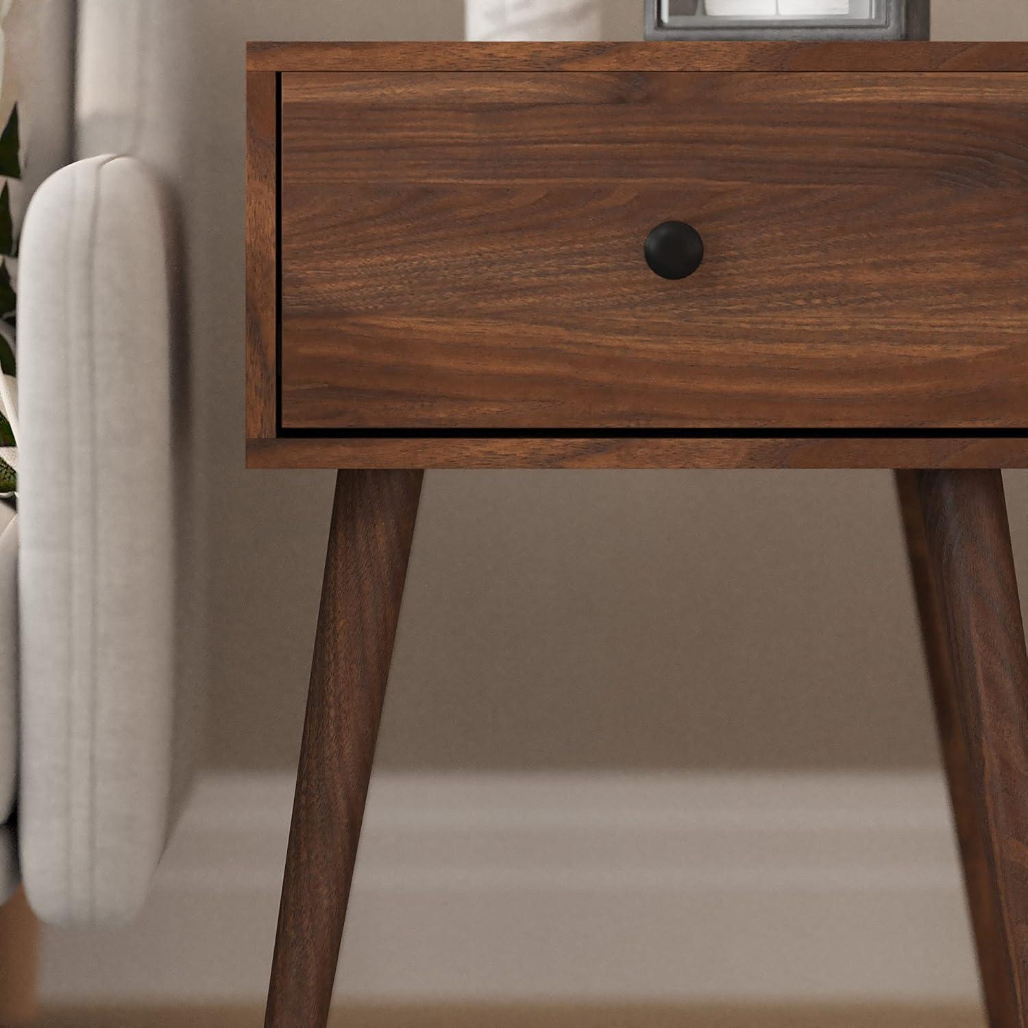 Walker Edison 2-Piece Mid-Century Solid Pine Wood Bedroom Nightstand in Walnut