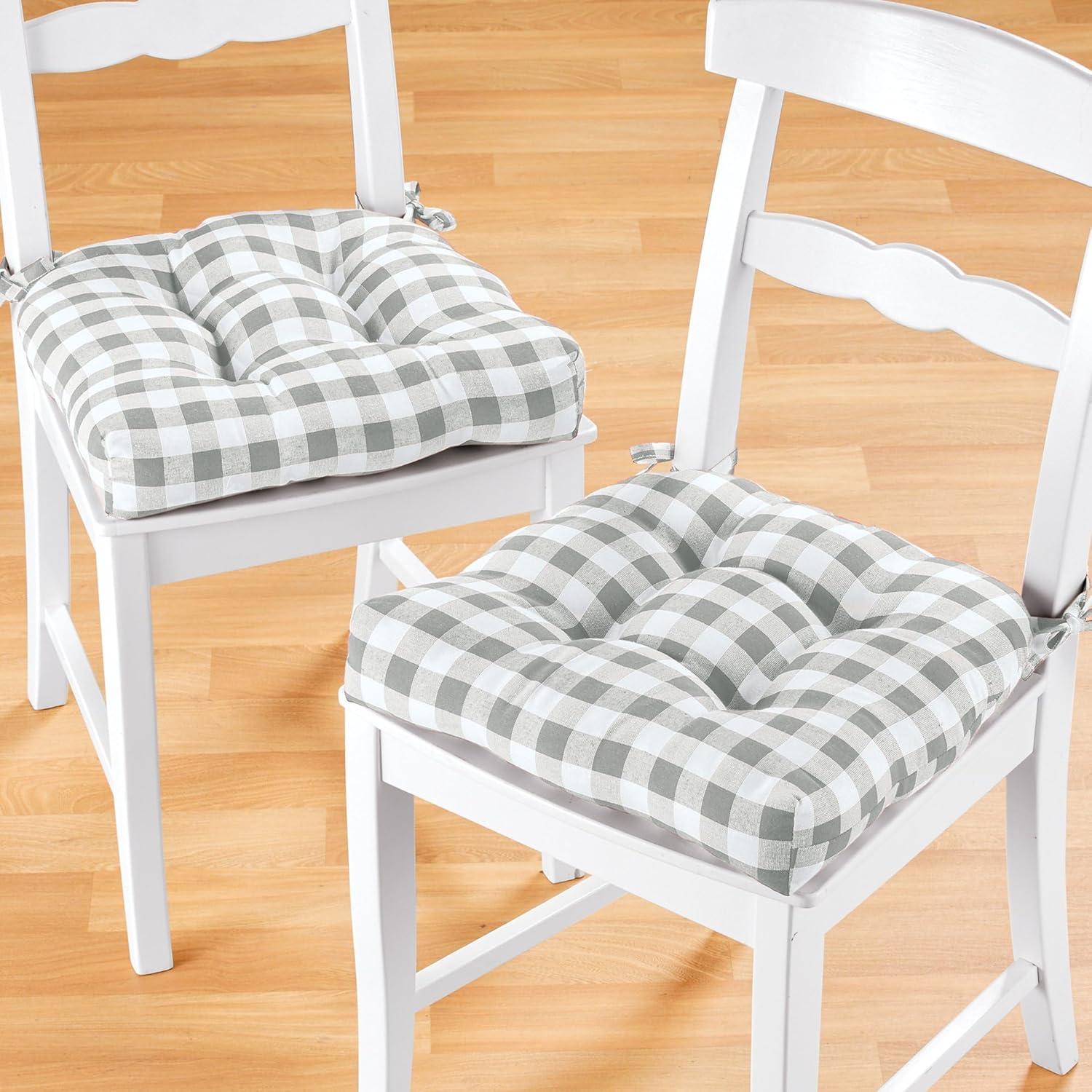 Kate Aurora Set of 2 Country Farmhouse Plaid Stain/Water Resistant Chair Cushions - Gray