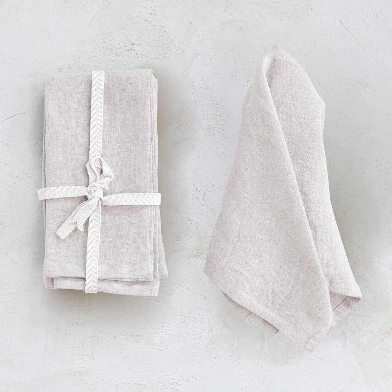 Creative Co-Op 18 Inches Square Stonewashed Linen Dinner Napkins for Kitchen Use, Ivory Color, Set of 4