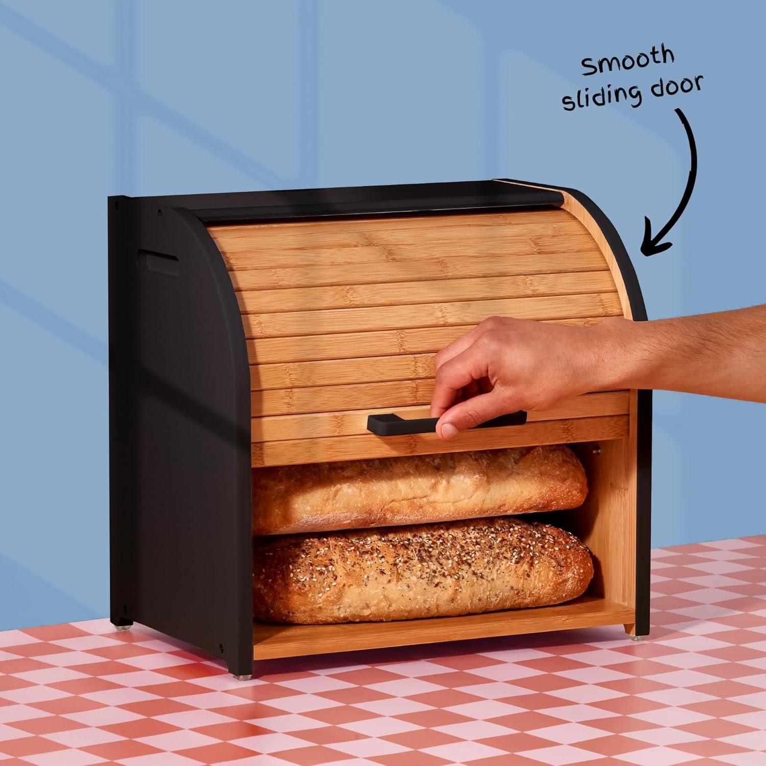 Black Bamboo Double Layer Roll Top Bread Box