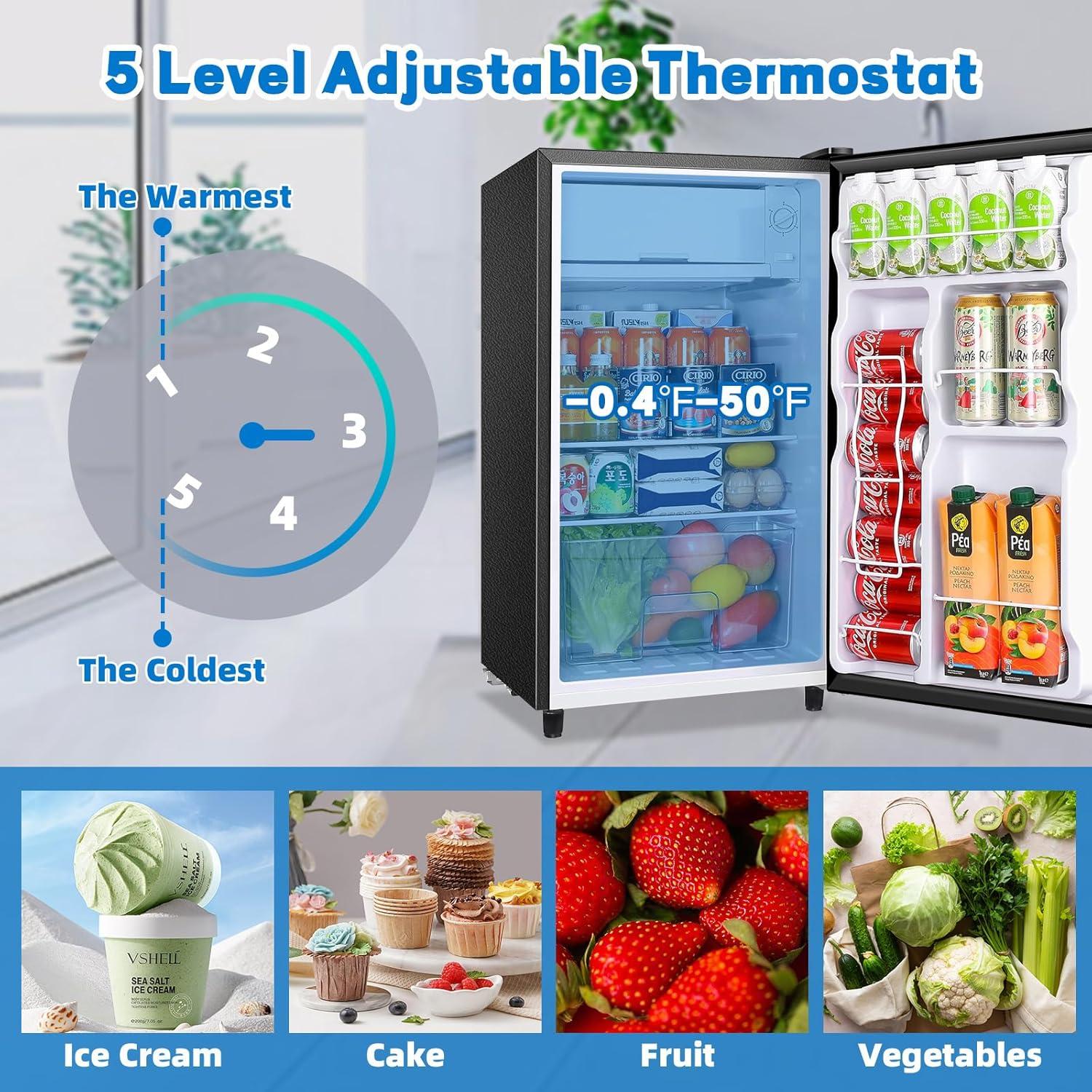 Elevon 3.2 Cu.Ft Mini Fridge with Freezer Small Refrigerator Single Door Adjustable Thermostat Energy-efficient Low Noise, Compact Fridge for Bedroom, Office, Dorm