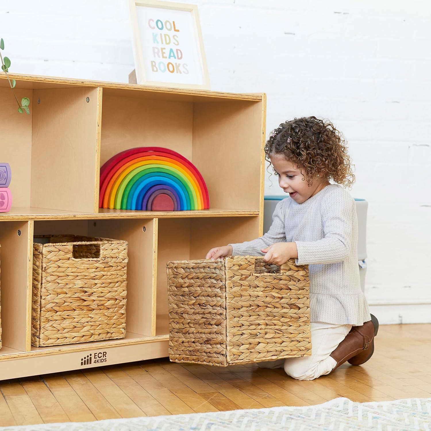 ECR4Kids 5-Compartment Mobile Storage Cabinet, 30in, Classroom Furniture, Natural